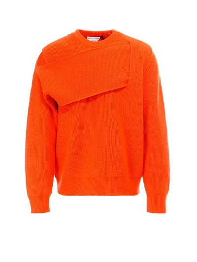 Bottega Veneta Panelled Ribbed Cashmere-blend Sweater In Orange