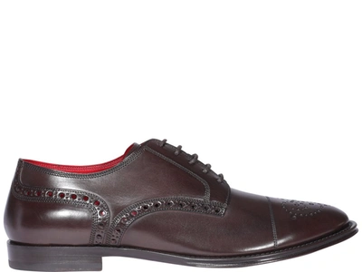 Dolce & Gabbana Decorative Perforations Derby Shoes In Brown