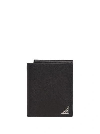 Prada Logo Plaque Tri-fold Wallet In Black