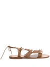 SANTONI OPEN TOE BEADED-FRINGED SANDALS