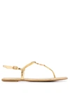 Tory Burch Emmy Patent Leather Thong Sandals In Gold