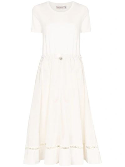 Moncler Logo Macrame Midi Dress In White