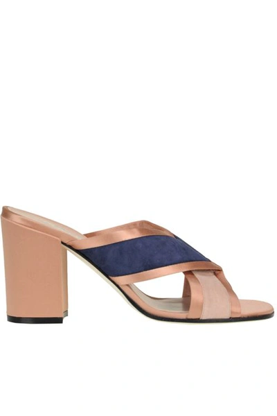 Pollini Satin And Suede Sandals In Neutral