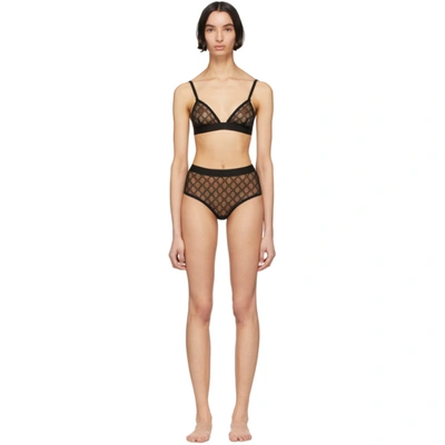 Gucci Gg Embroidered Sheer Tulle Underwear Set In Black