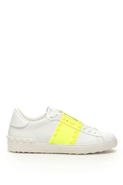 Valentino Garavani Rockstud Neon Tape Low-top Sneakers In White