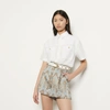 Sandro Ori Pleated Metallic Brocade Shorts In Gold / Blue