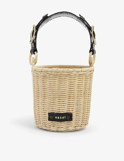 Sacai Micro Rattan Basket Top Handle Bag In Natural