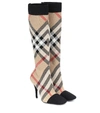 BURBERRY VINTAGE CHECK KNEE-HIGH SOCK BOOTS,P00431555