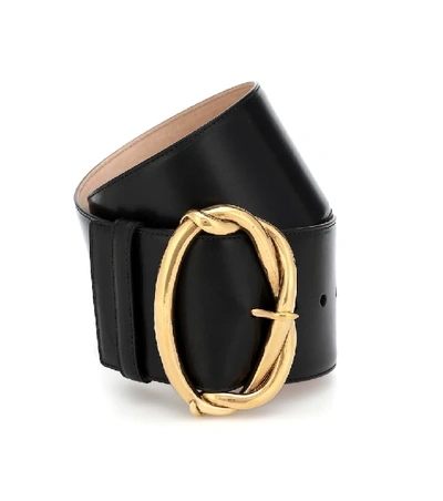 Alexander Mcqueen Goldtone Wire Buckle Leather Belt In Black