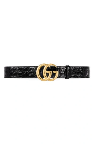 Gucci Gg Marmont Genuine Crocodile Belt In Black