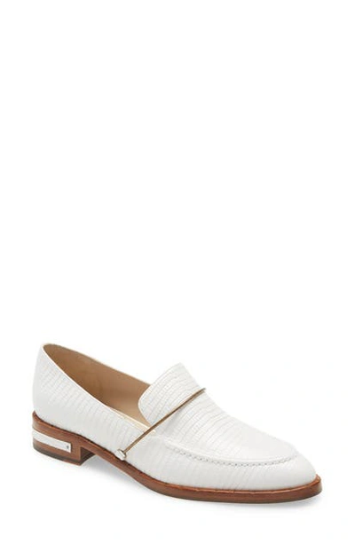 Freda Salvador Almond Toe Loafer In White Mini Embossed Croc