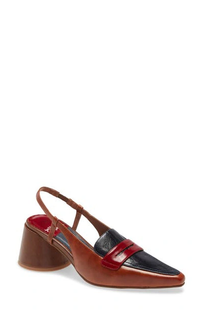 Jeffrey Campbell Ferway Slingback Loafer Pump In Red/ Navy/ Tan Leather