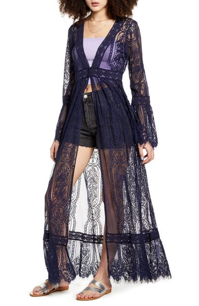 Band Of Gypsies Bell Sleeve Lace Duster In Navy Nav