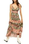 Free People Let's Smock About It Floral Print Maxi Dress In Clay Combo