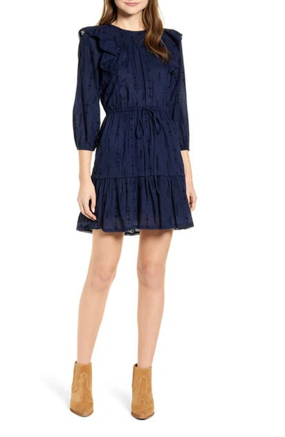 Lucky Brand Charlie Ruffled-shoulder Mini Dress In American Navy