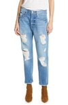 Frame Heritage Original Ripped High Waist Ankle Jeans In Bellflower Rips