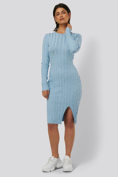Na-kd Ribbed Knitted Slit Dress - Blue