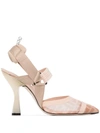 FENDI BEIGE COLIBRI 105 MESH SLINGBACK PUMPS