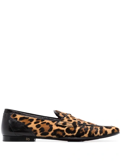 Dolce & Gabbana Erice Leopard Print Loafers In Black