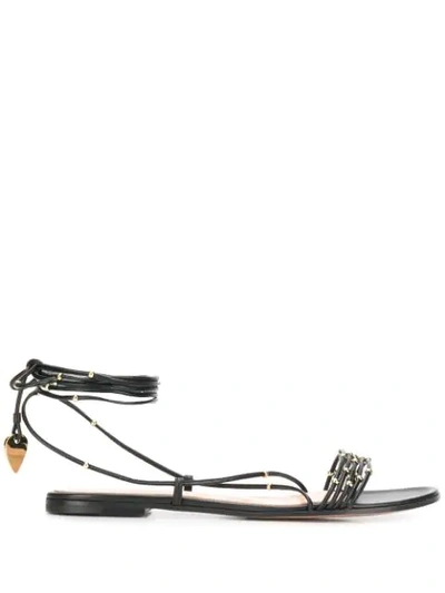 Gianvito Rossi Wrap-around Beaded Flat Sandals In Black