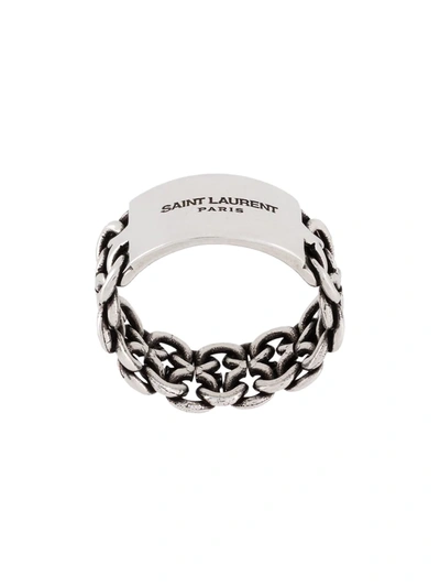 Saint Laurent Engraved Chain-detail Ring In Silver