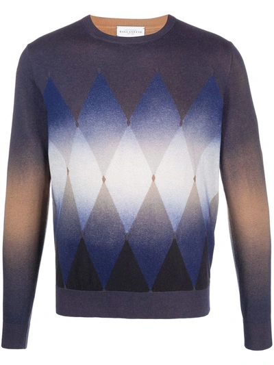 Ballantyne Diamond Pattern Pullover In Blue And Beige