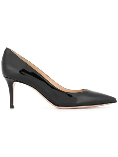 Gianvito Rossi 70mm Vitello Middle Heel Leather Pump In Black