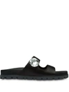 Miu Miu Crystal-embellished Leather Slides In Black