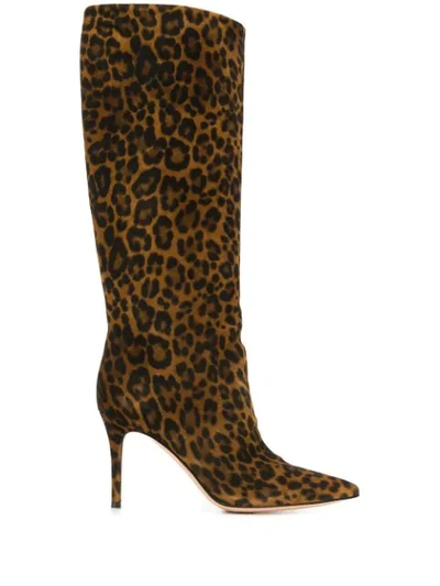 Gianvito Rossi 85mm Leopard Print Suede Tall Boots