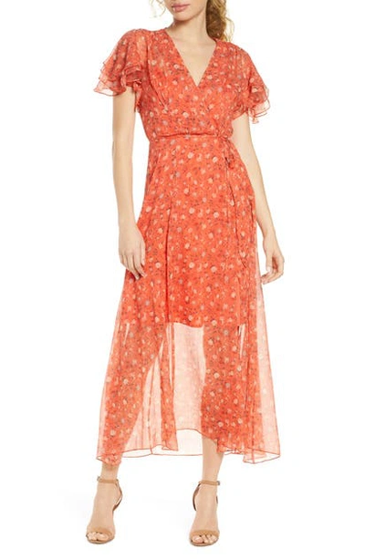 French Connection Floral Wrap Maxi Dress-orange In Esi Pumpkin Multi