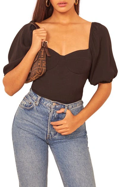 Reformation Lua Puff Sleeve Top In Black