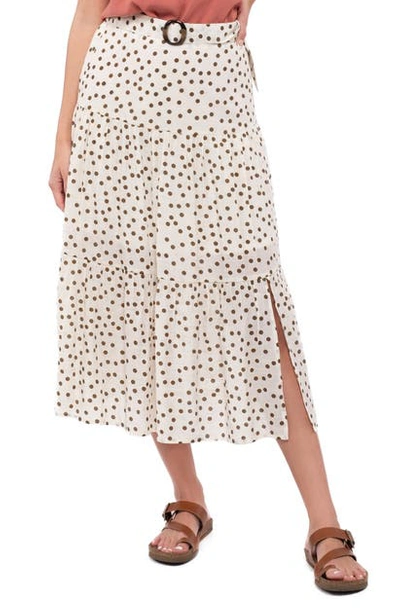 Blu Pepper Tiered Polka Dot Midi Skirt In Ivory Multi
