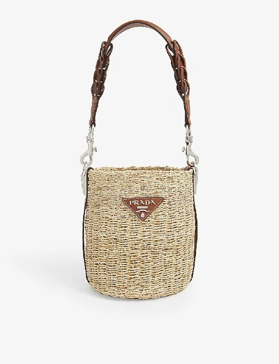 Prada Braided Raffia Bucket Bag In Beige