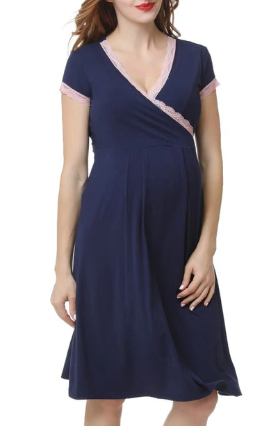 Kimi And Kai Jenny Maternity/nursing Nightgown In Navy