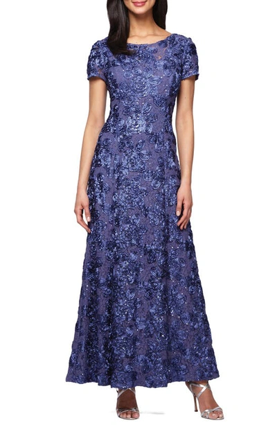 Alex Evenings Embellished Lace A-line Gown In Violet Blue
