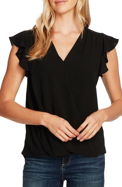Vince Camuto Flutter Sleeve Wrap Front Blouse In Rich Black