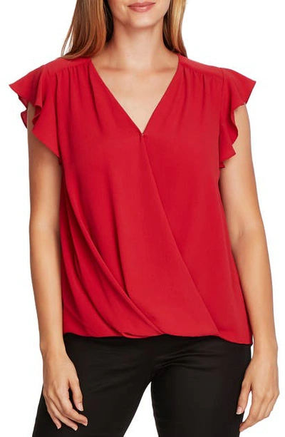 Vince Camuto Flutter Sleeve Wrap Front Blouse In Rhubarb
