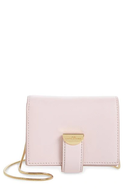 The Marc Jacobs Marc Jacobs Leather Card Case On A Chain In Pink Tutu