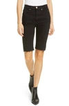 Frame Le Vintage Bermuda Frayed Denim Shorts In Film Noir