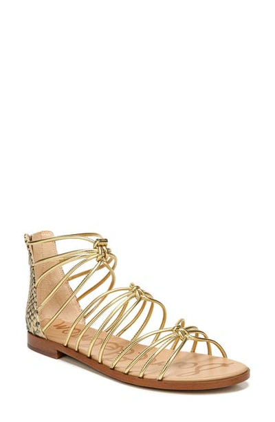 Sam Edelman Emi Knotted Metallic And Snake-effect Leather Sandals In Dark Gold
