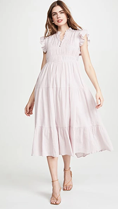 Ba&sh Noah Tiered Crinkled Cotton Midi Dress In Mauve