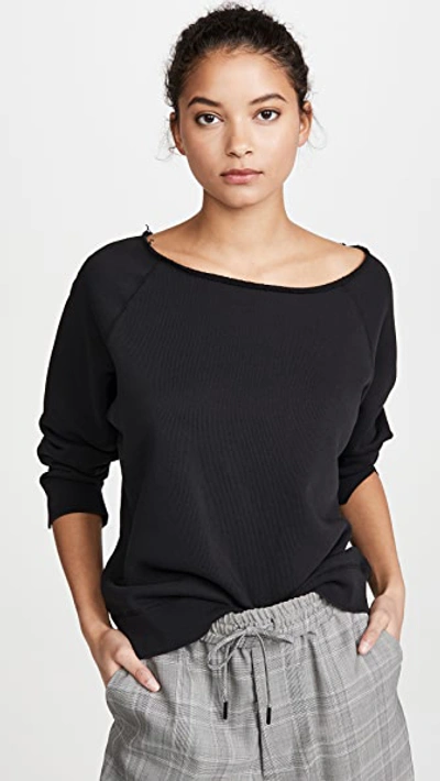 Nili Lotan Luka Off-the-shoulder Distressed French Cotton-terry Sweatshirt In Charcoal