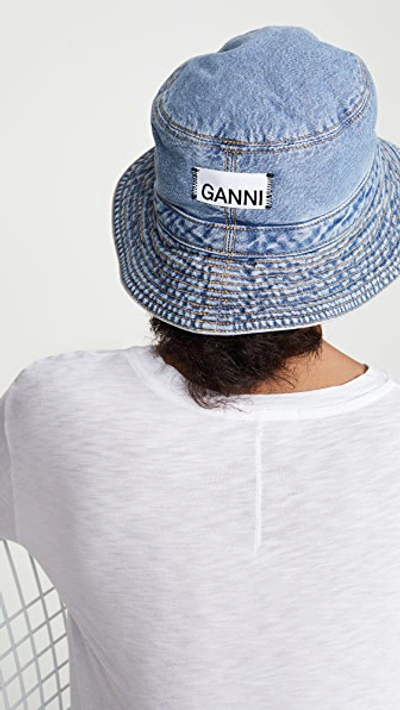 Ganni Washed Denim Bucket Hat In Blue