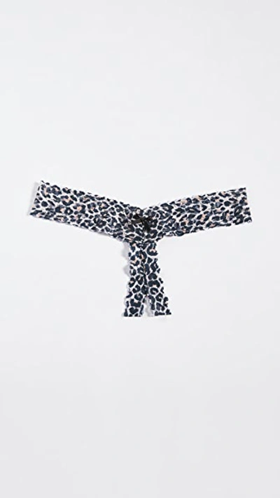 Hanky Panky After Midnight Classic Leopard Open Gusset Thong In Brown/black