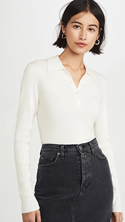 Theory Rib Polo Sweater In Ivory