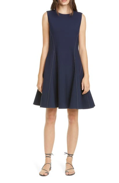 Adeam Water Drop Contrast Stitch Crepe Fit & Flare Dress In Navy