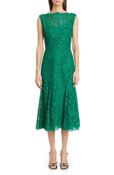 Dolce & Gabbana Floral Lace Sleeveless Dress In Dark Green
