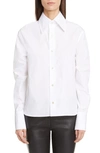 Saint Laurent Pointed Collar Long-sleeve Button-down Silk Blouse In Blanc