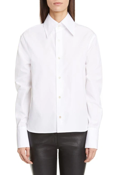 Saint Laurent Pointed Collar Long-sleeve Button-down Silk Blouse In White