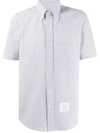 Thom Browne Striped Short-sleeved Seersucker Shirt In Blue